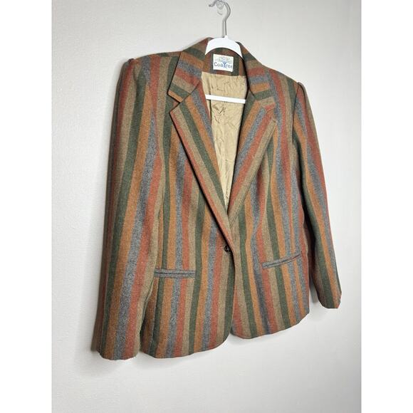 Vintage Coatree Wool Blazer Size Missing Herringbone Stripe Green Gray Brown - Picture 2 of 16